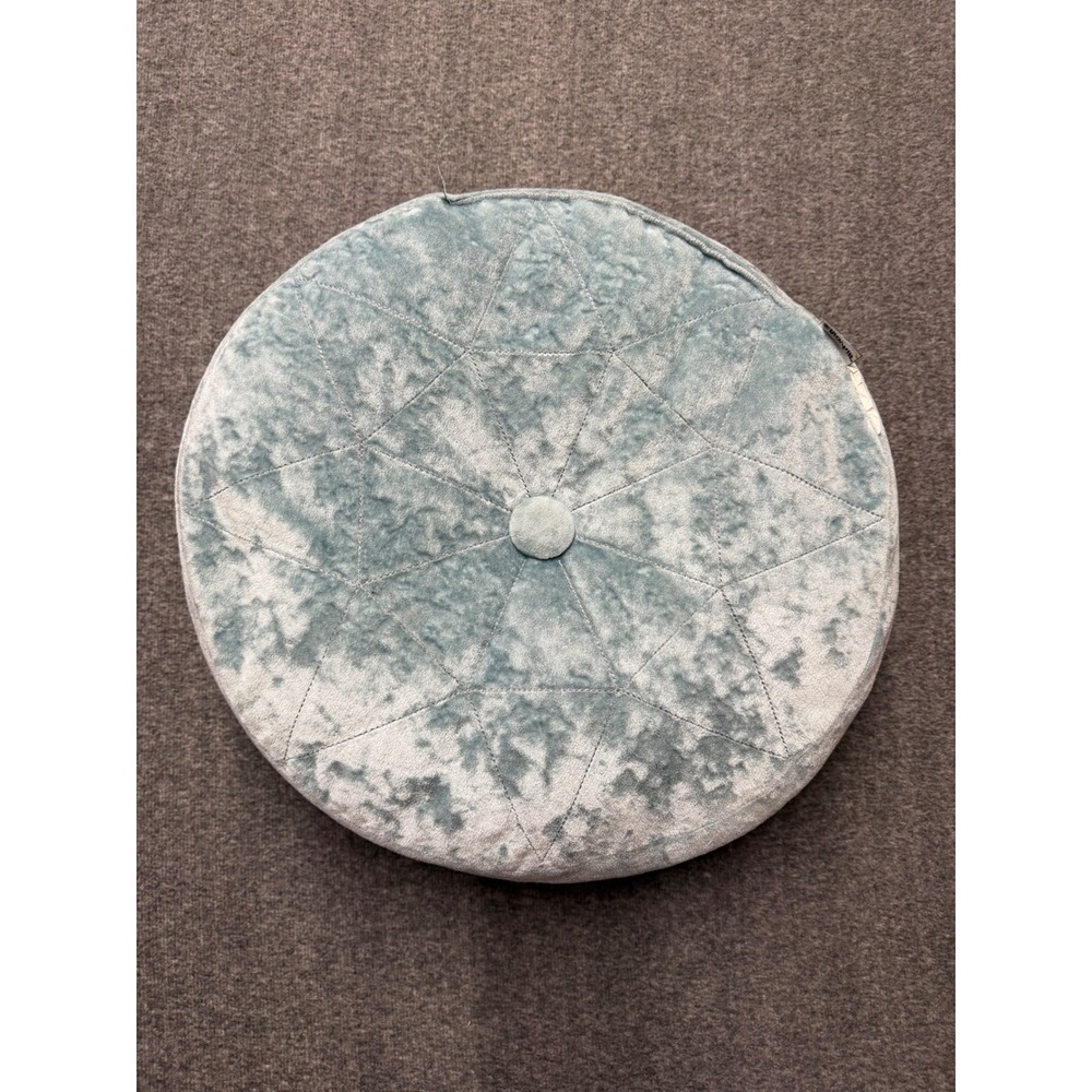 Broyhill Legacy Round Crushed Velvet Throw Pillow Blue Quilted  Button Tufted